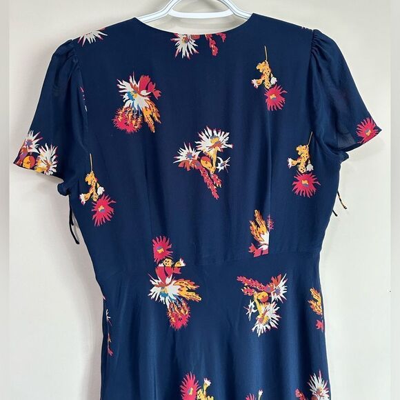 Madewell Silk Poppy Dress Cactus Flower Navy Mini - Picture 8 of 12